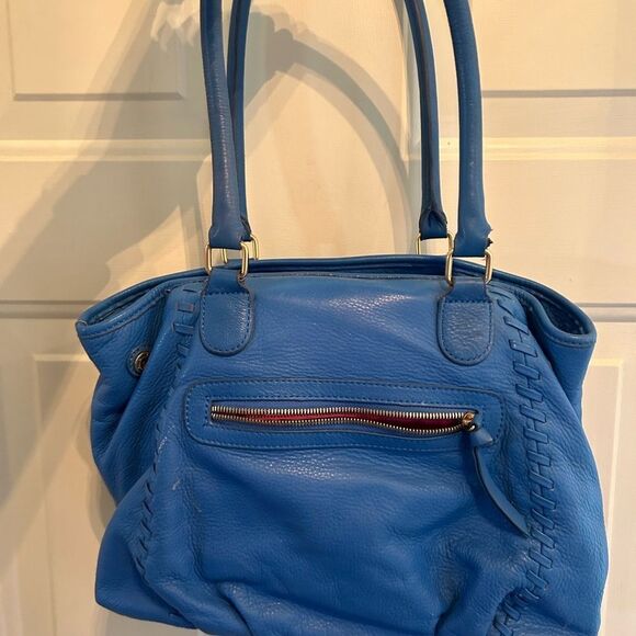 Isabella Fiore Blue Leather Floral Embroidered Shoulder Bag - Picture 3 of 9